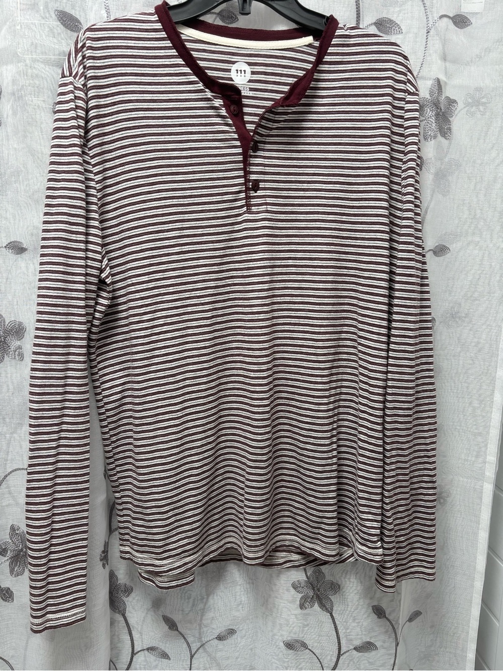 Express burgundy and White Striped Long-Sleeve Henley
